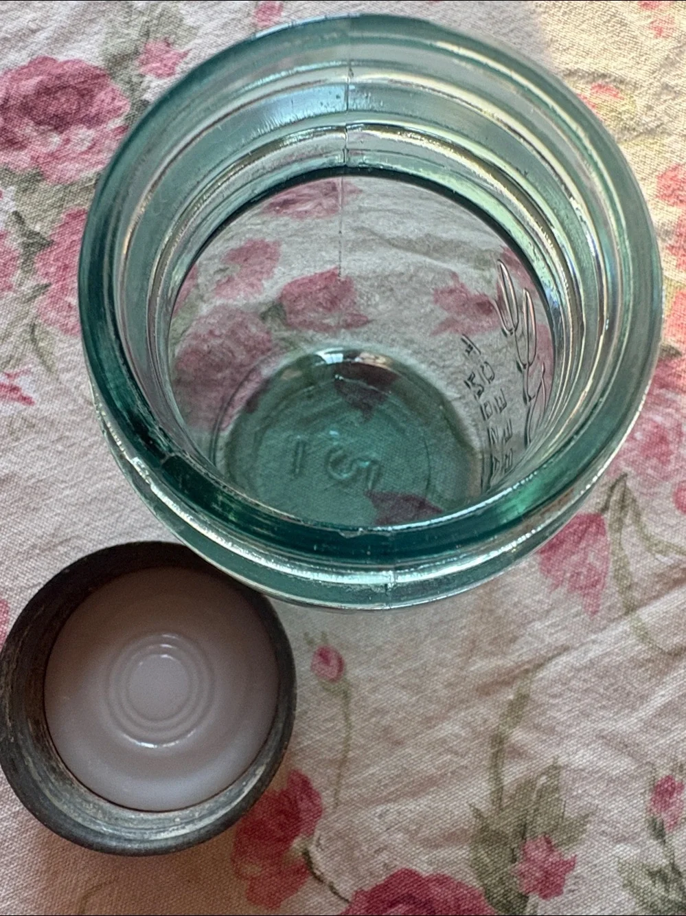 Vintage Blue Aqua Glass Ball Perfect Mason Jar Pint Size Zinc Lid 1910-1923